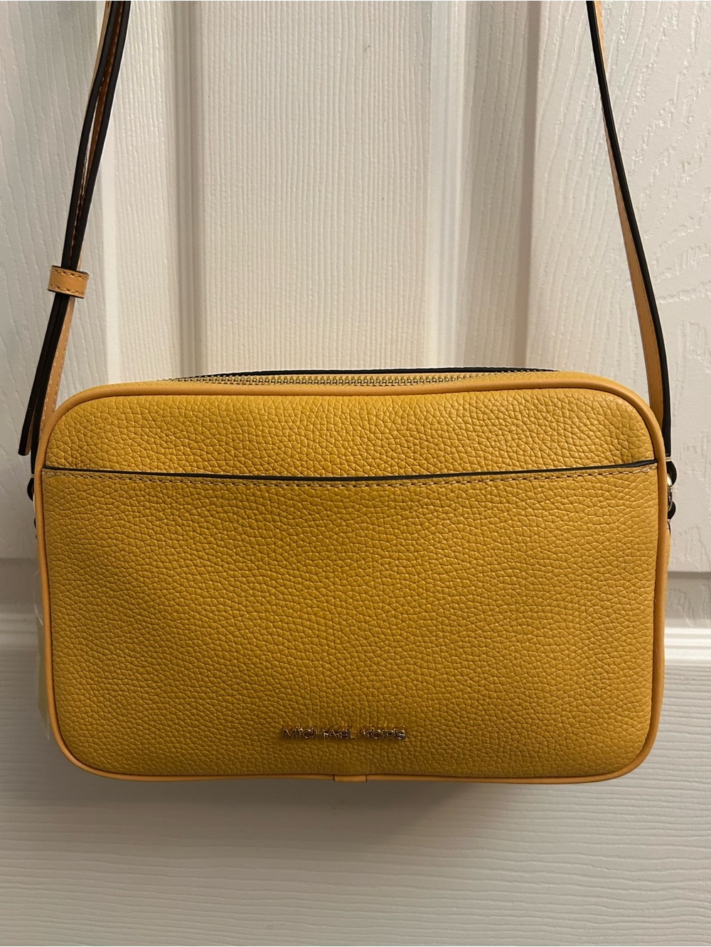 Michael Kors Mustard Yellow Pebbled Leather Messenger Crossbody